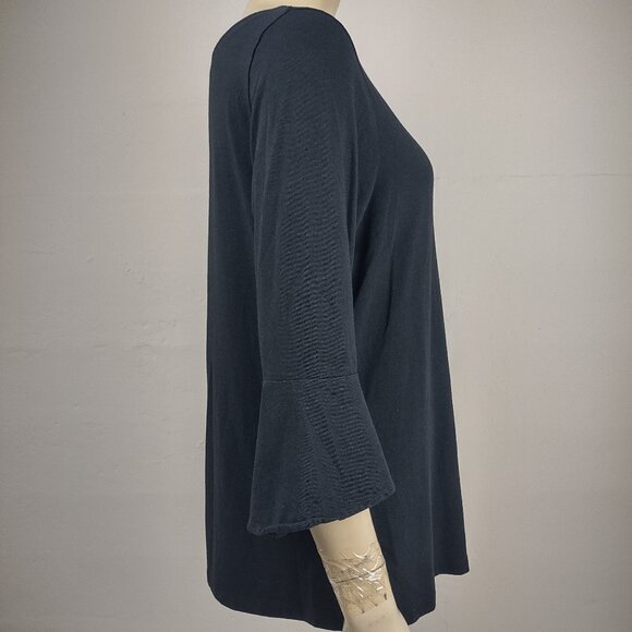 Lilly Pulitzer black 3/4 bell sleeve keyhole back cotton blend blouse top Large - Picture 3 of 7